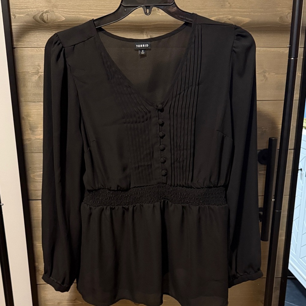 Torrid Black V-Neck Blouse with Button Details